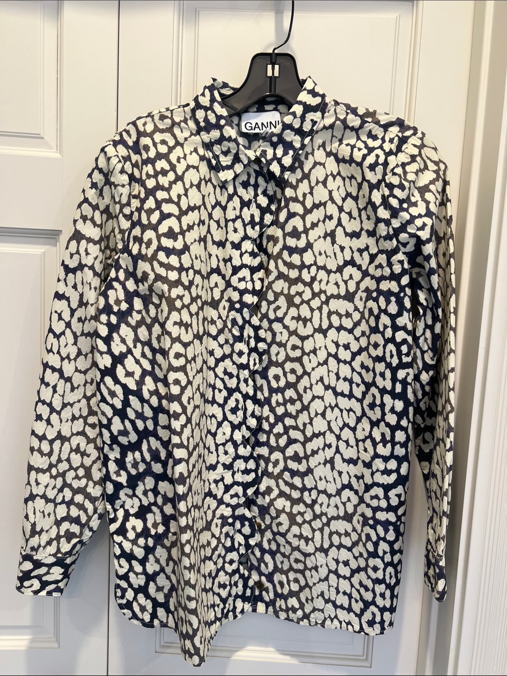 Ganni purple& White Leopard Print Button-Down Shirt size 38
